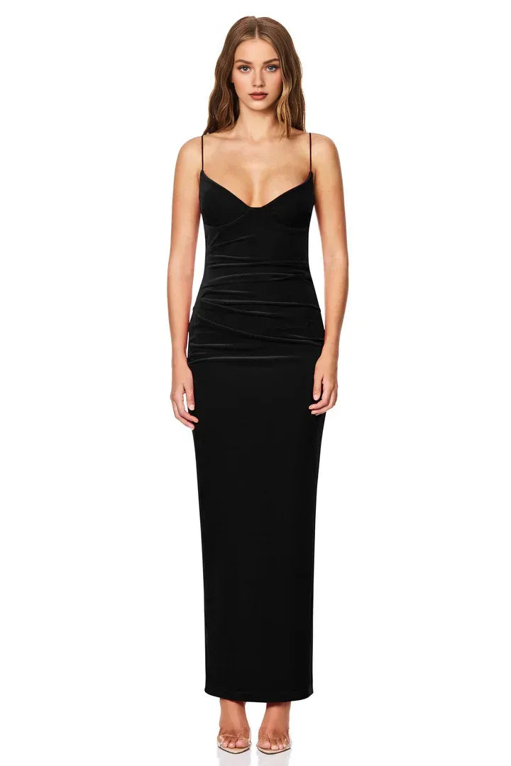 Simple Column Sweetheart Neck Sleeveless Velvet Ankle-Length Prom Dress