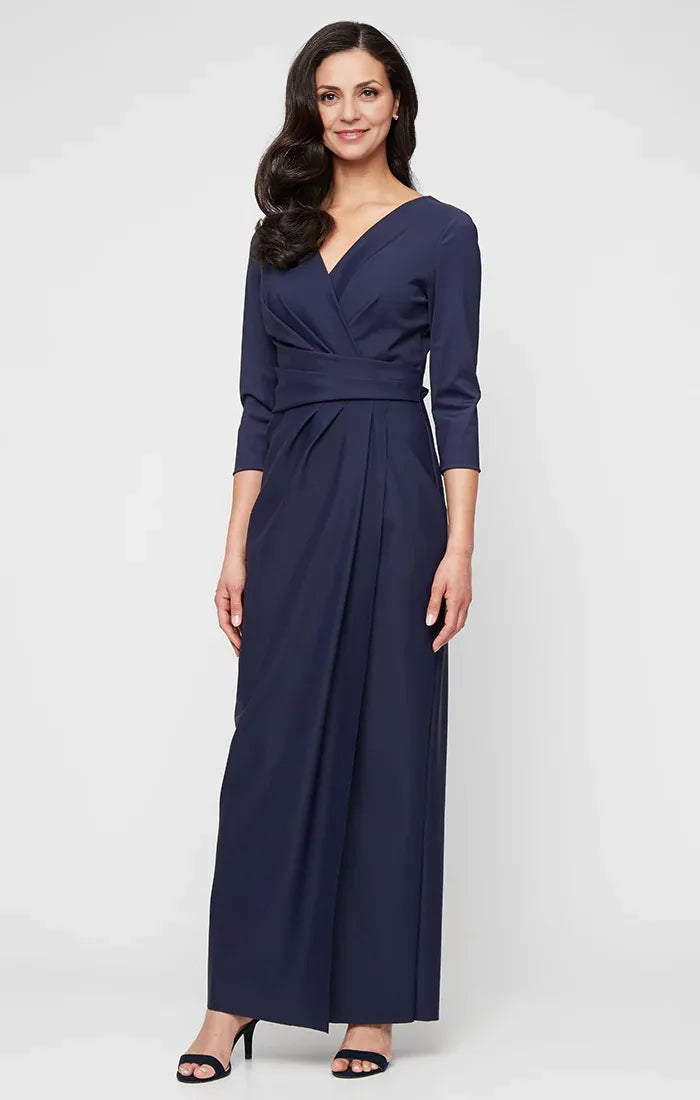 Simple Column V Neck Long Sleeve Zipper Up Floor-Length Mother of the Bride Dress