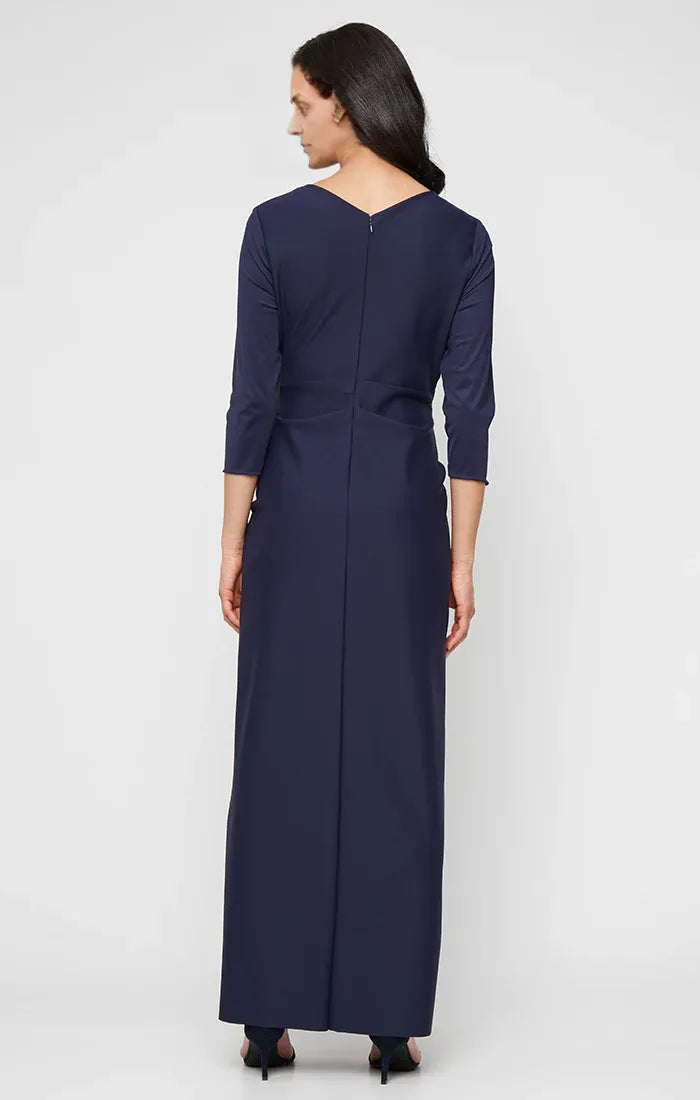Simple Column V Neck Long Sleeve Zipper Up Floor-Length Mother of the Bride Dress
