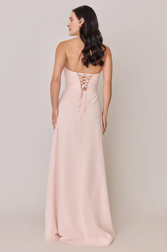 Simple Fitted A-line Sweetheart Neck Sleeveless Lace Up Ankle-Length Bridesmaid Dress