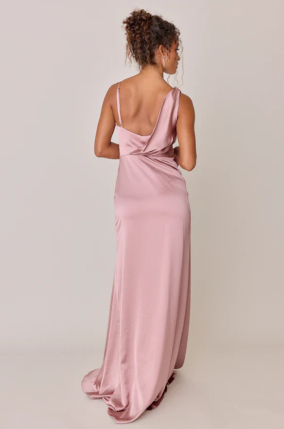 Simple Fitted Cowl Neck Sleeveless Satin Floor-Length Prom Dress