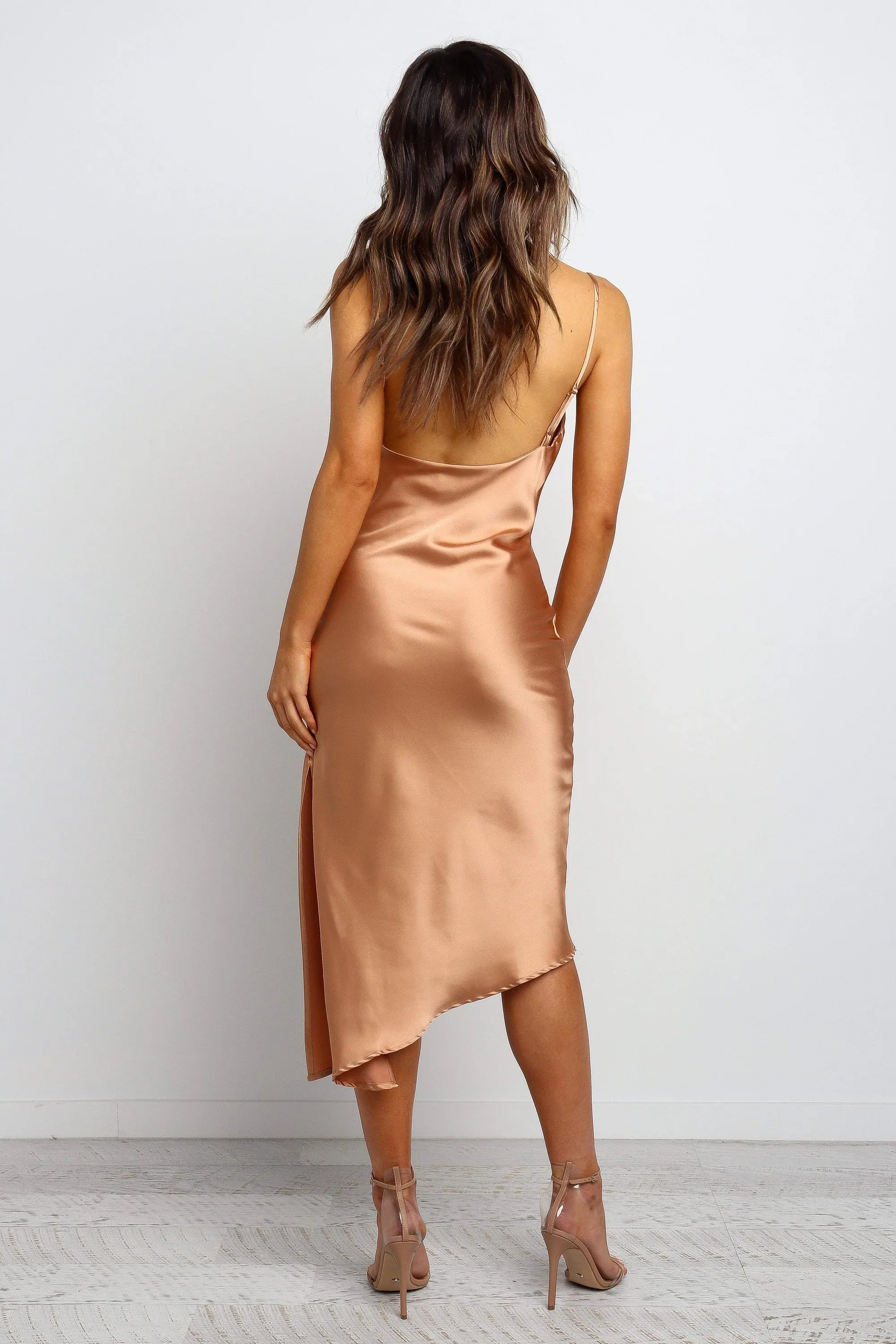 Simple Fitted Spaghetti Straps Sleeveless Backless Tea-Length Prom Dress