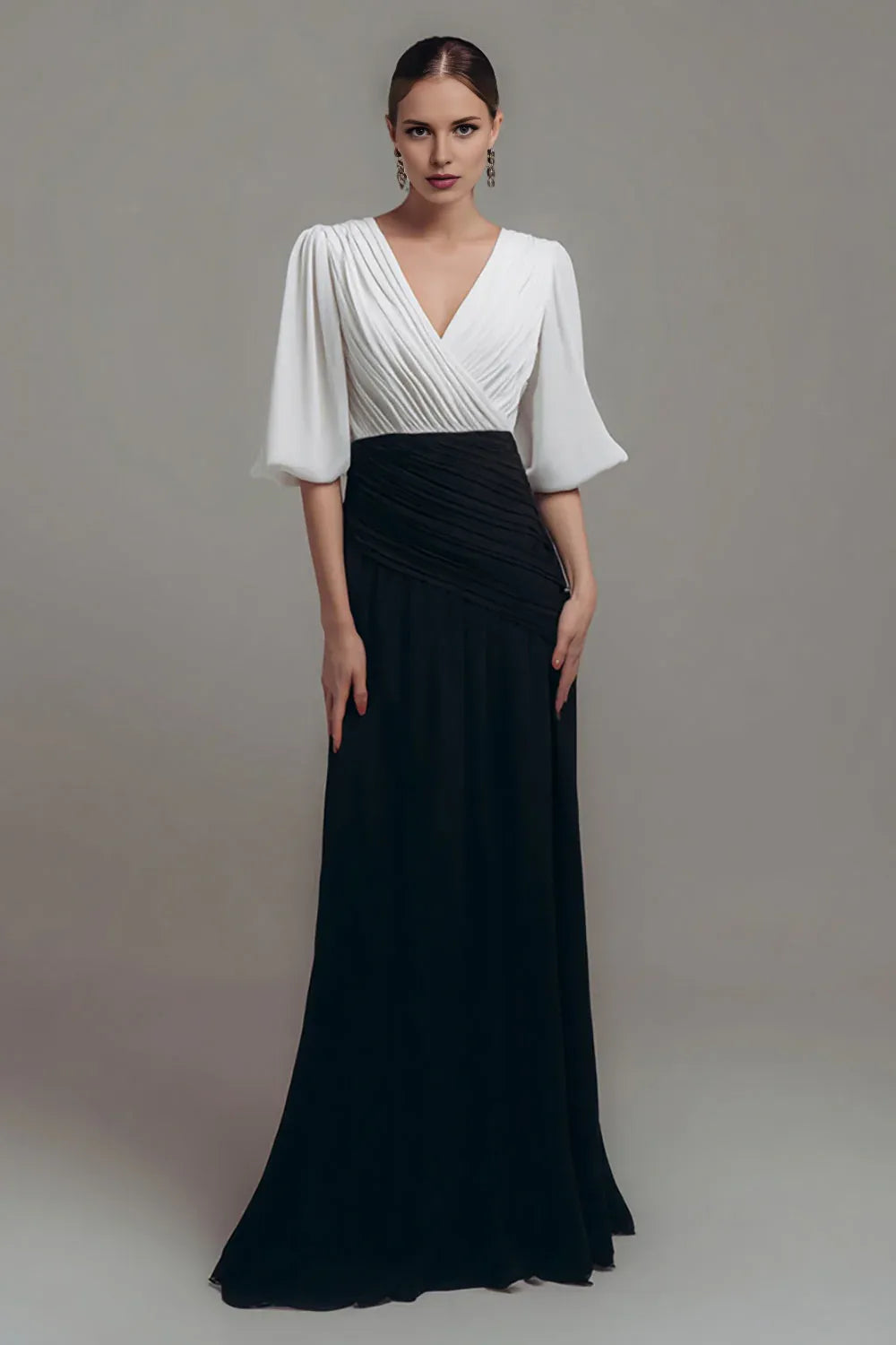 Simple Fitted V-Neck Short Sleeve Chiffon Floor-Length Evening Dress