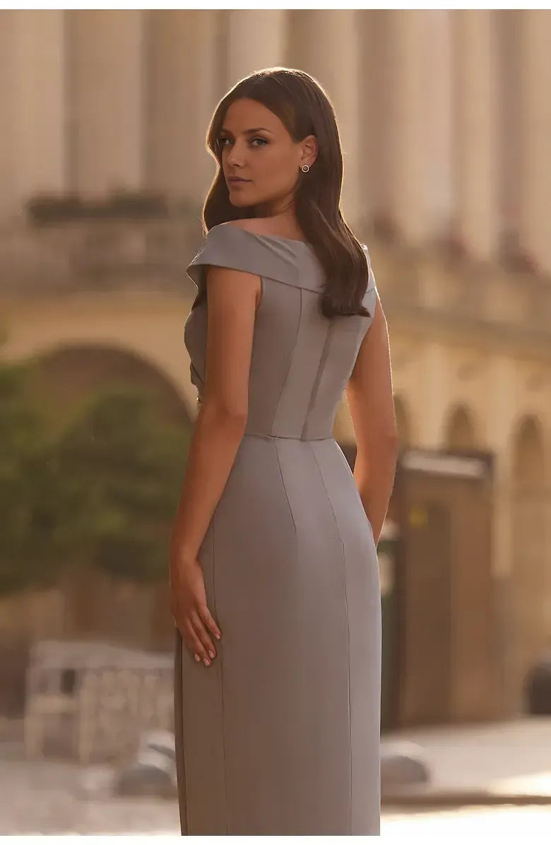 Simple Fitted V Neck Cap Sleeves Zipper Up Floor-Length Prom Dress