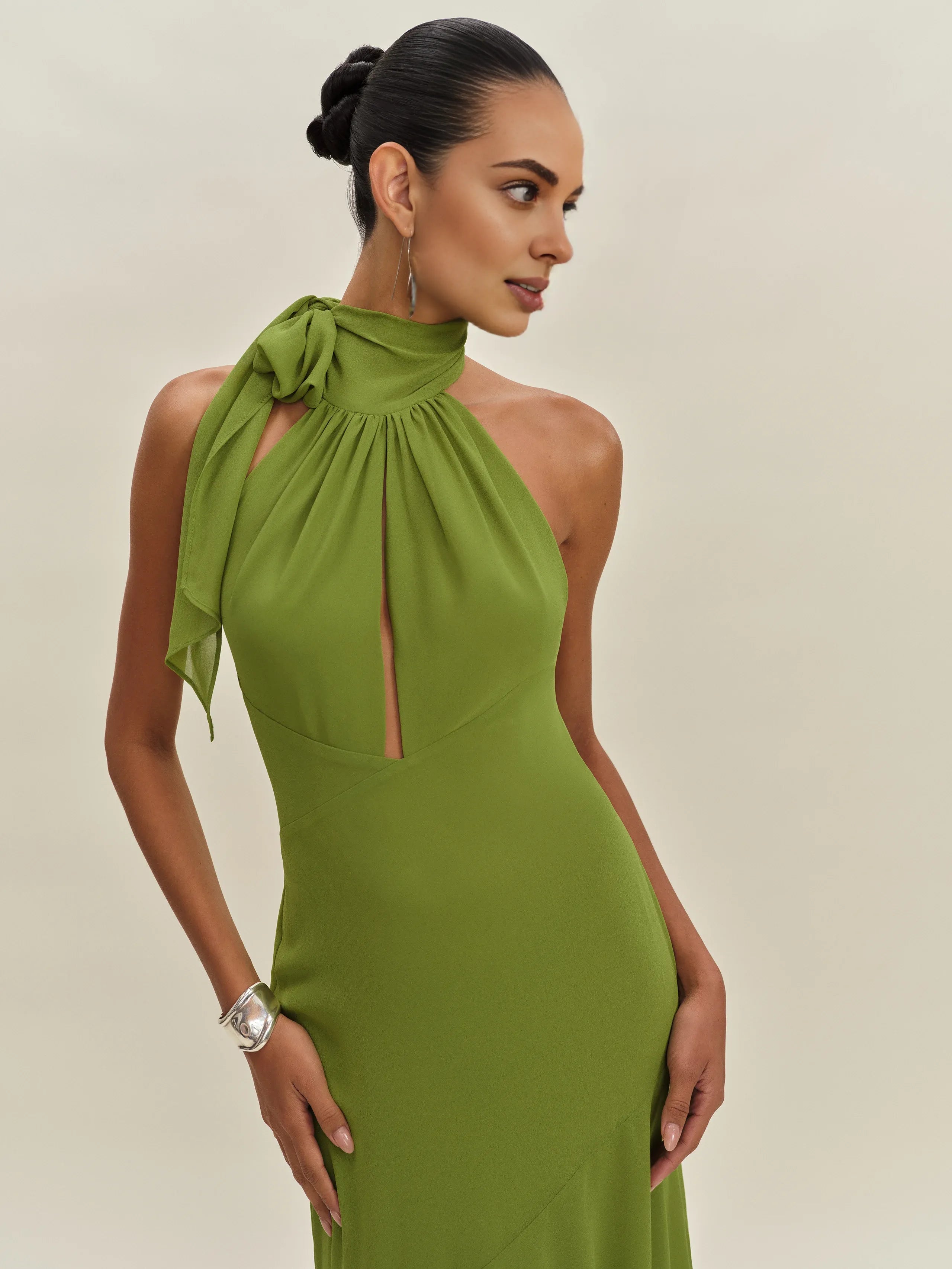 Robe Weitese simple, col haut, sans manches, coupe trapèze, robe de bal, robe longue plissée, dos nu, ourlet asymétrique 