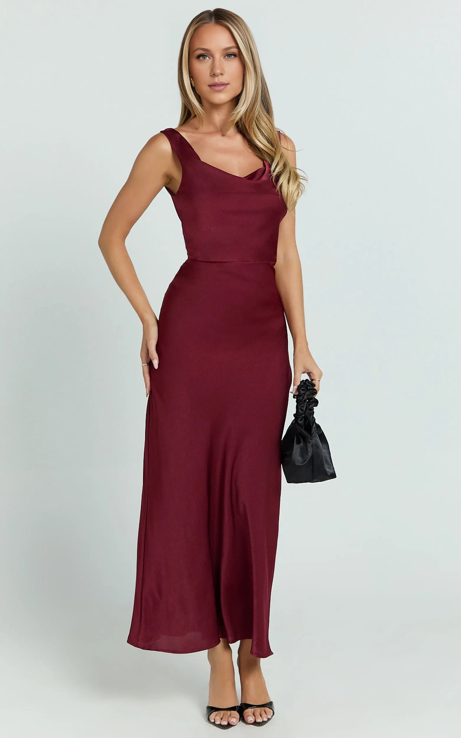 Weitese Dress Simple Maxi Dress Cowl Neck Sleeveless Dress Mermaid Regular Straps Low Open Back Evening Dress
