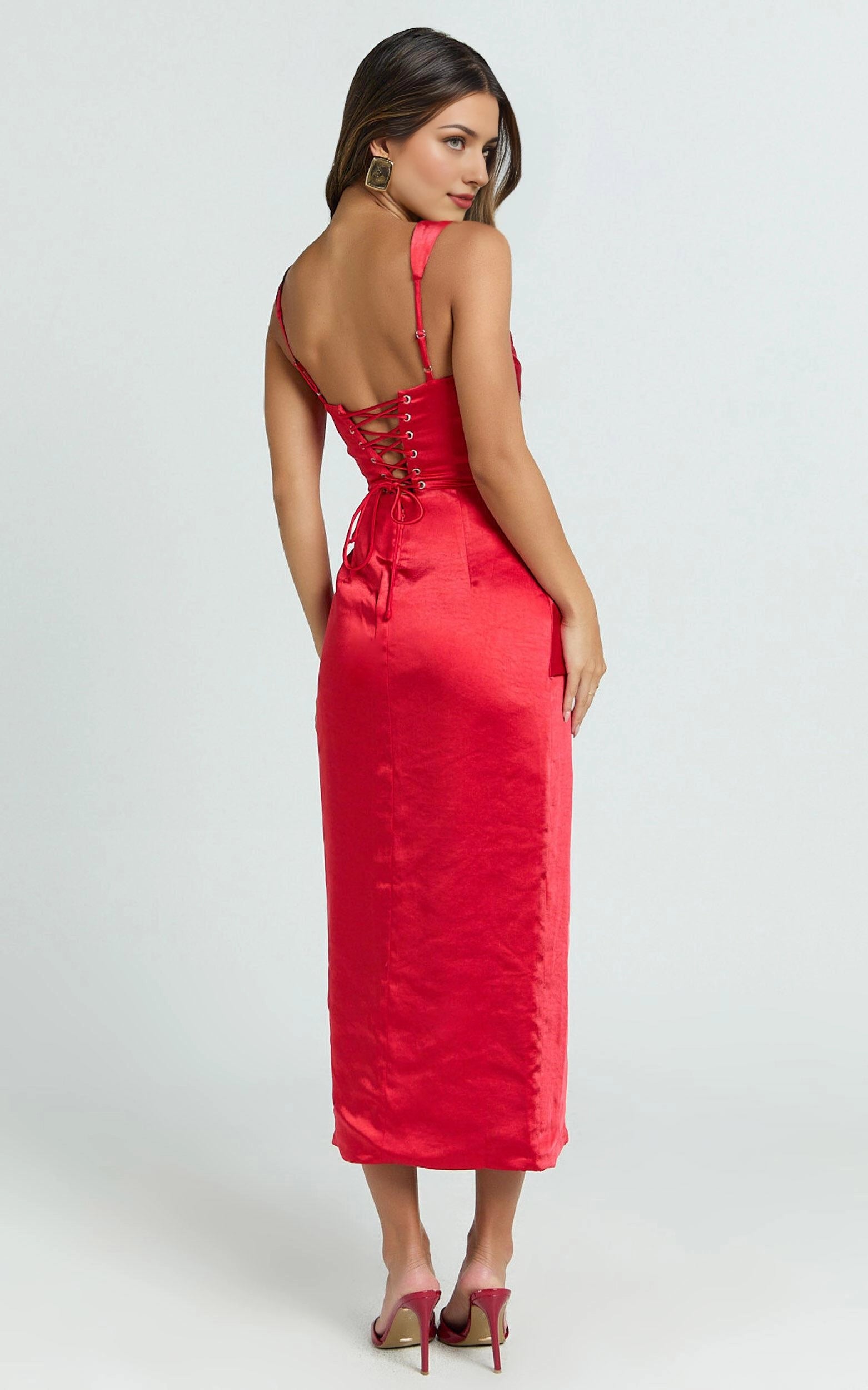 Weitese Dress Simple Maxi Dress Square Neck Sleeveless Dress Slit Pleated Bust Draped Front Fitted Open Back Evening Dress