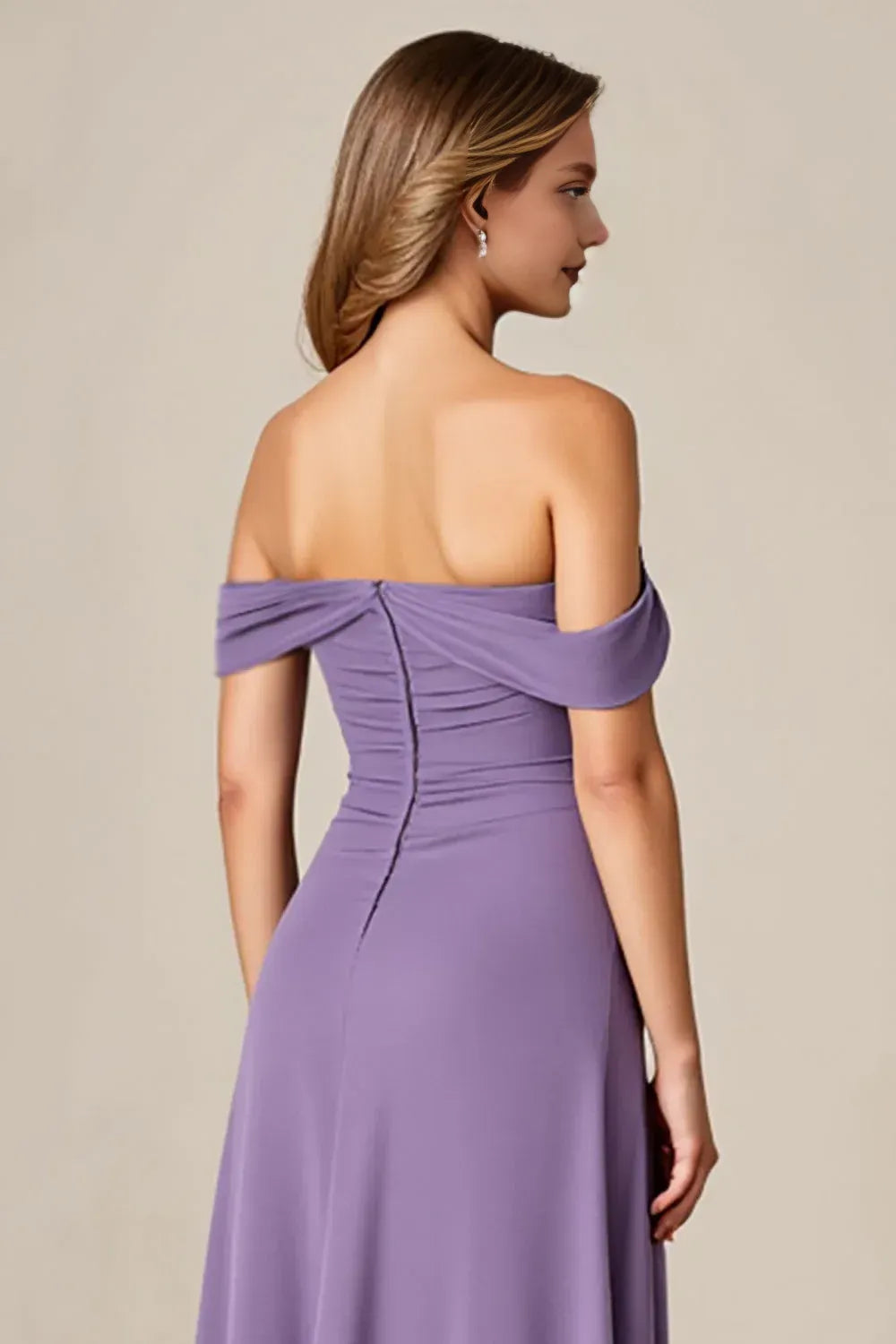 Simple Mermaid Off the Shoulder Ruffles Ankle-Length Mother of the Bride Dress