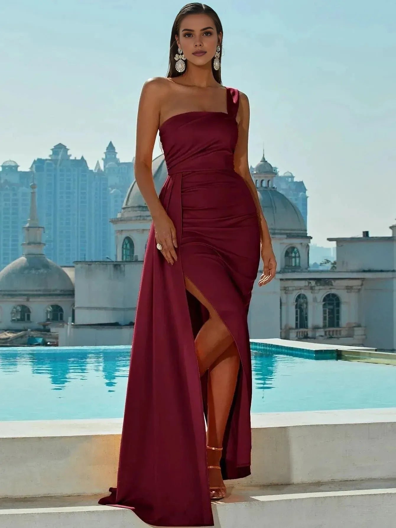 Fashion Mermaid One Shoulder Sleeveless Zipper Up Floor-Length Prom Dress