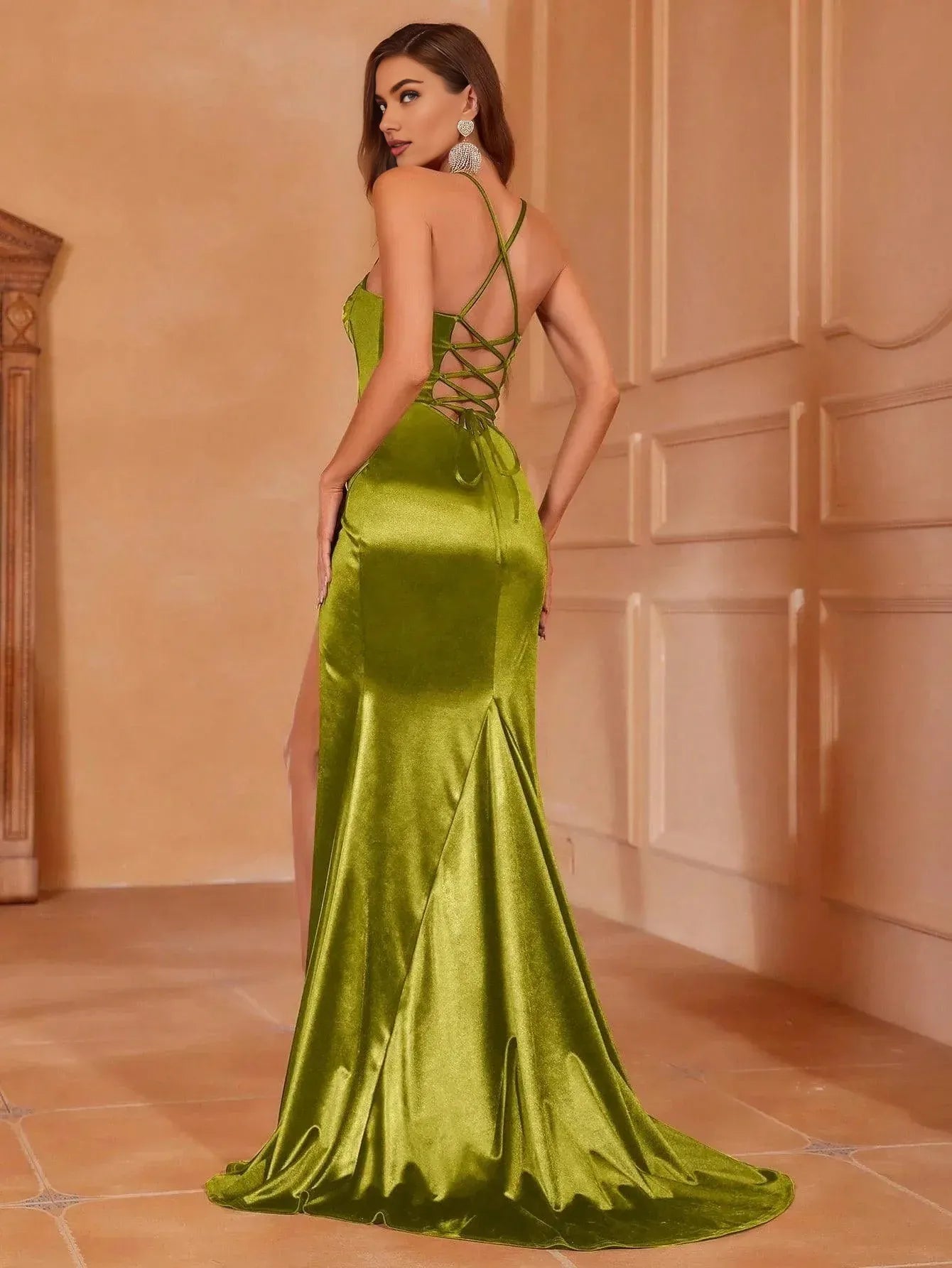 Simple Mermaid Spaghetti Straps Sleeveless Backless Sweep/Brush Train Prom Dress