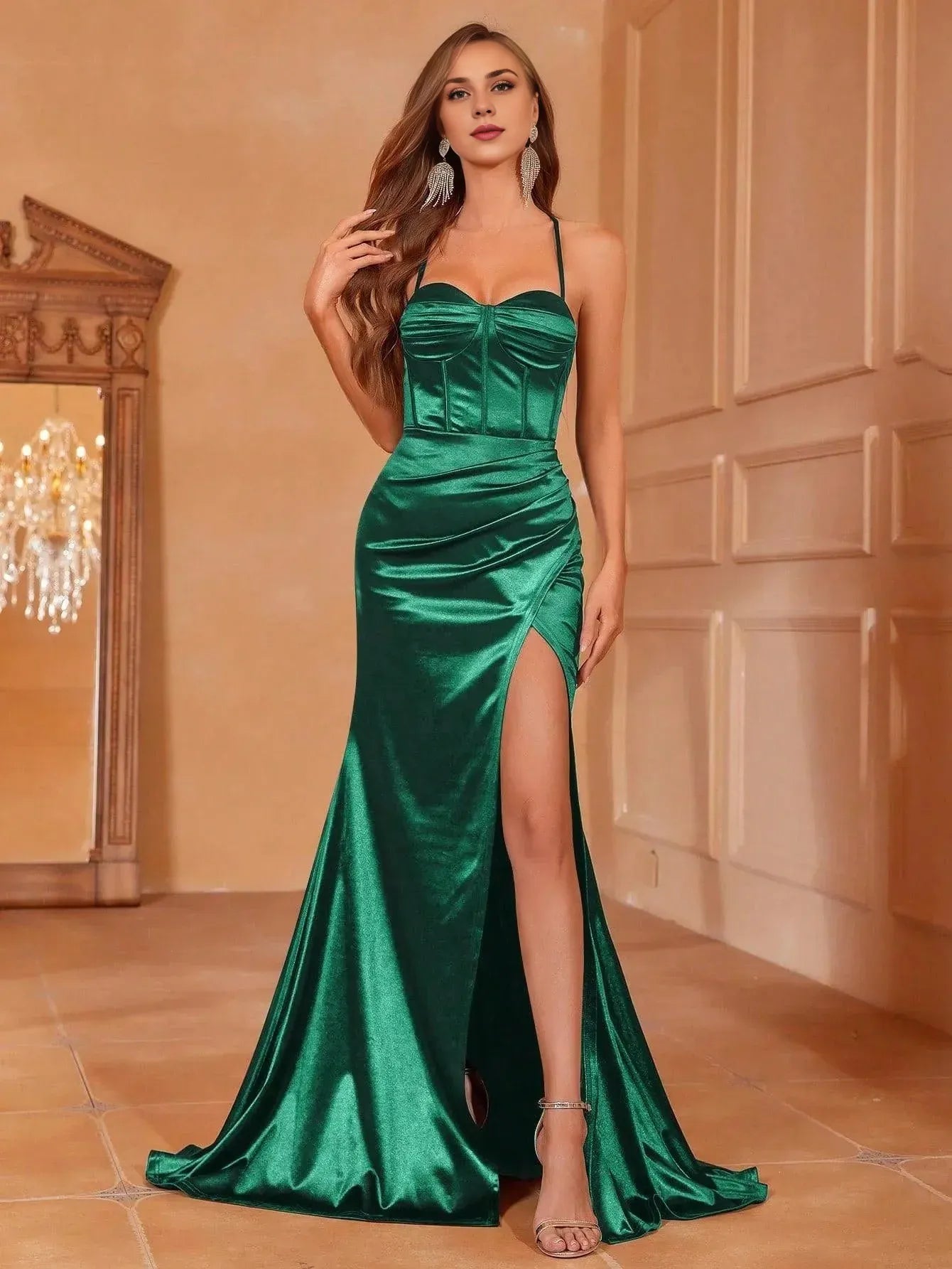 Simple Mermaid Spaghetti Straps Sleeveless Backless Sweep/Brush Train Prom Dress