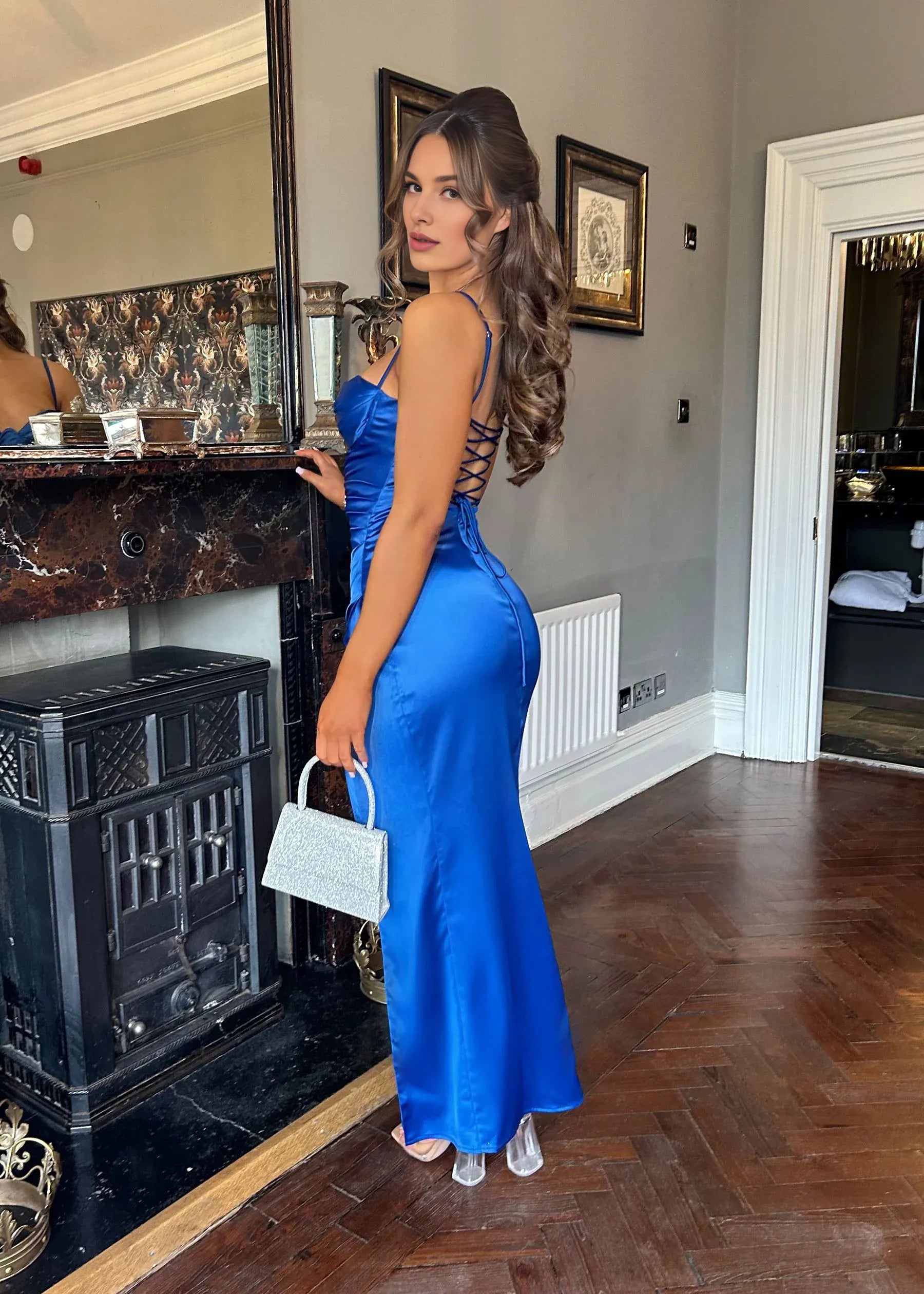 Simple Mermaid Spaghetti Straps Sleeveless Lace Up Floor-Length Prom Dress