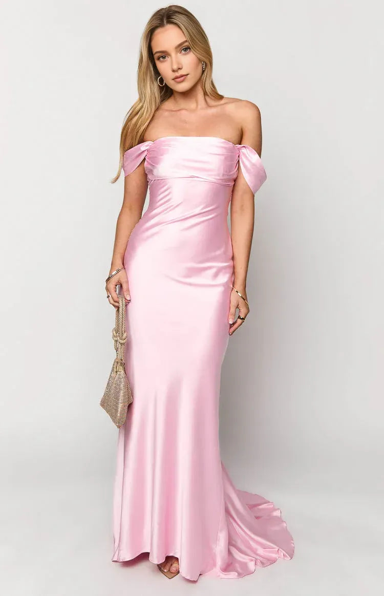Simple Mermaid/Trumpet Off the Shoulder Dropped Shoulder Sleeves Backless Sweep/Brush Train Prom Dress