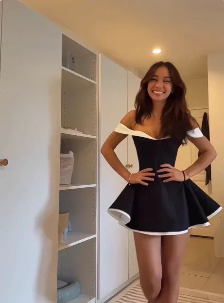 Simple Off the Shoulder Sleeveless A-line Pleated Satin Short-Mini Homecoming Dress