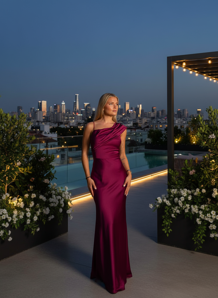 Simple Sheath Asymmetrical Neck Sleeveless Lace Up Floor-Length Prom Dress