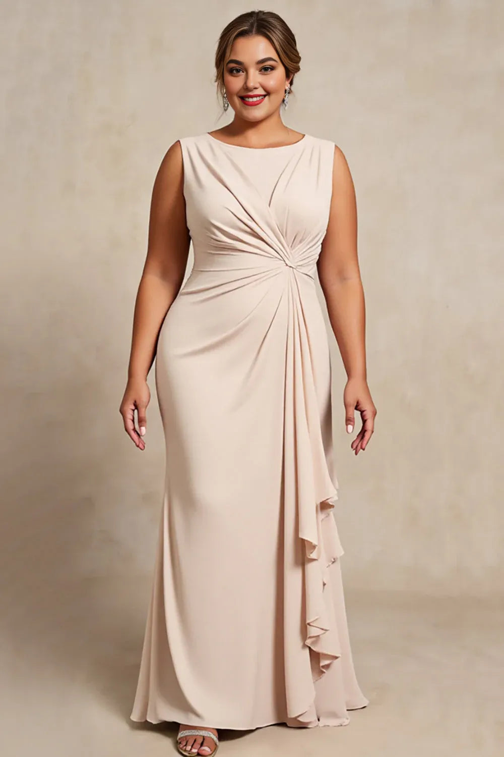 Simple Sheath Boat Neck Sleeveless Keyhole Sweep/Brush Train Plus Size Mother of the Bride Dress