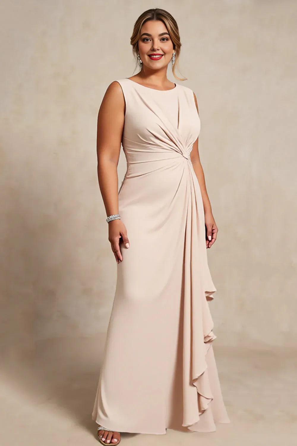 Simple Sheath Boat Neck Sleeveless Keyhole Sweep/Brush Train Plus Size Mother of the Bride Dress