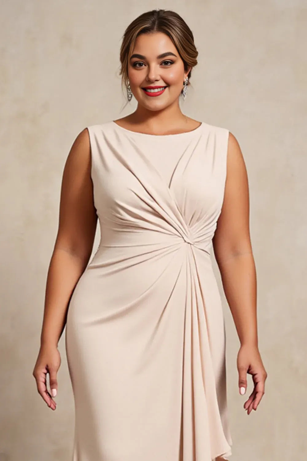 Simple Sheath Boat Neck Sleeveless Keyhole Sweep/Brush Train Plus Size Mother of the Bride Dress