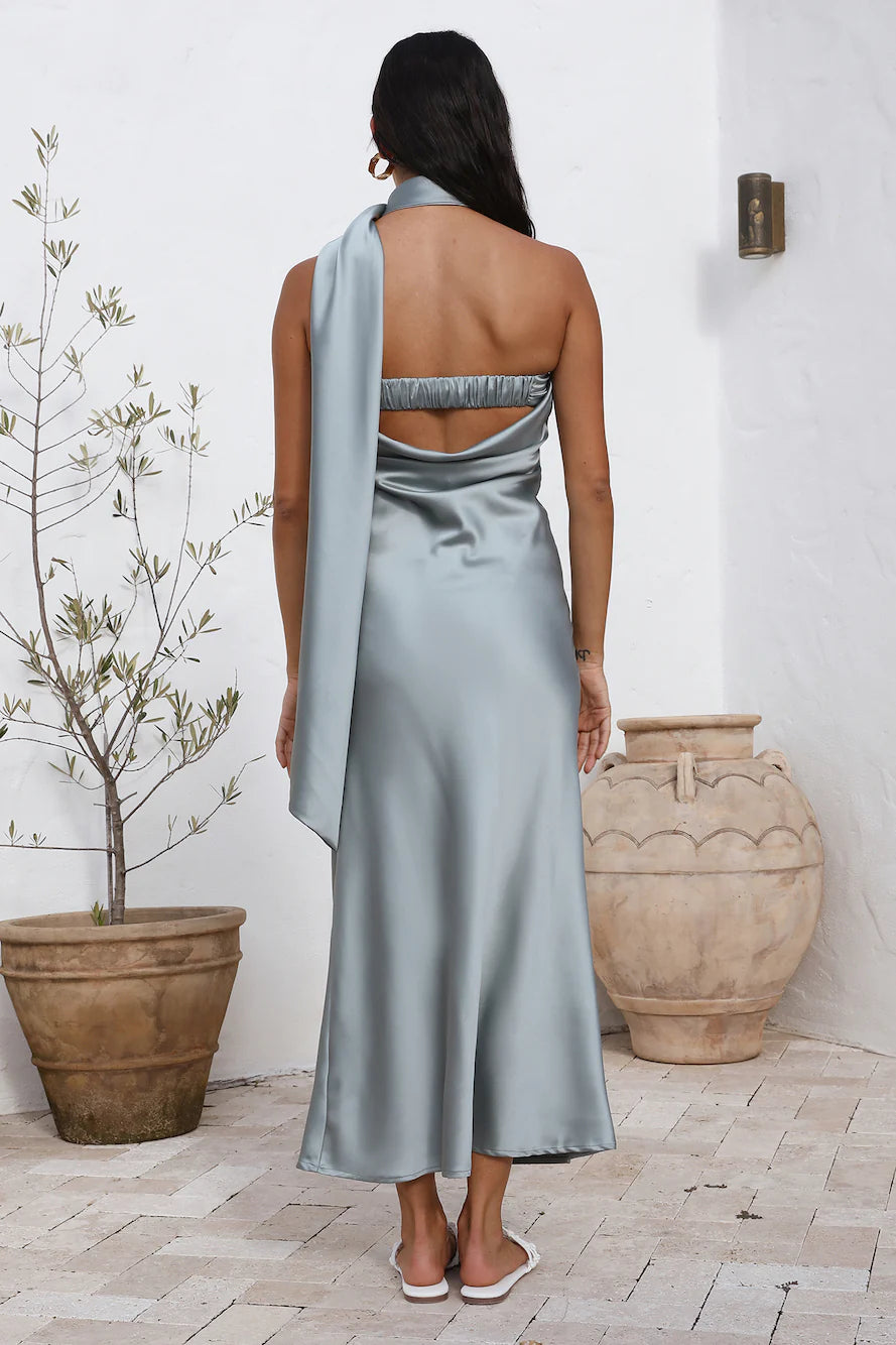 Simple Sheath/Column Halter Neck Sleeveless Backless Ankle-Length Prom Dress