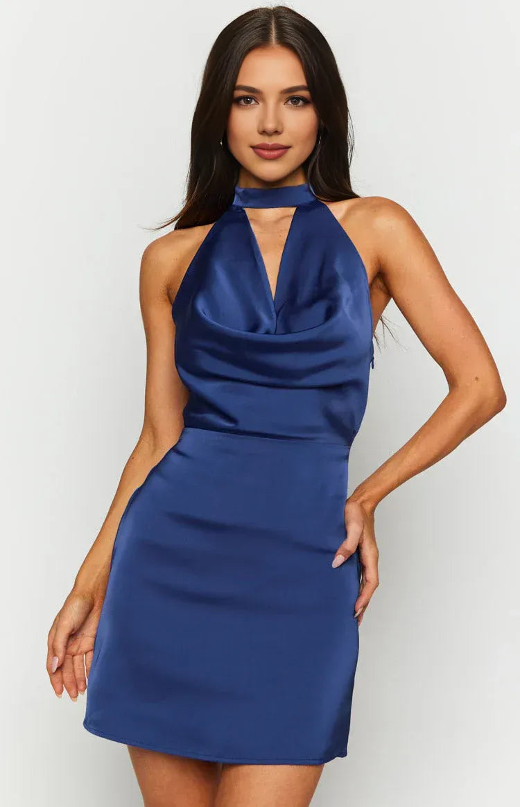 Simple Sheath/Column High Neck Sleeveless Backless Above Knee Homecoming Dress