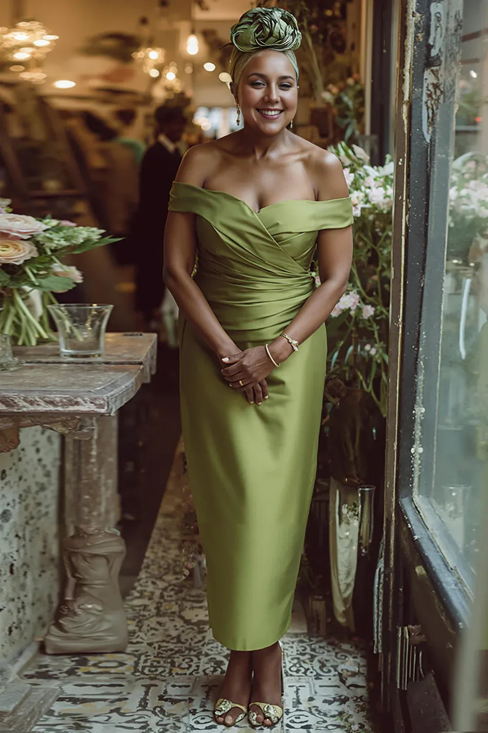 Simple Sheath/Column Off the Shoulder Sleeveless Satin Ankle-Length Mother of the Bride Dress