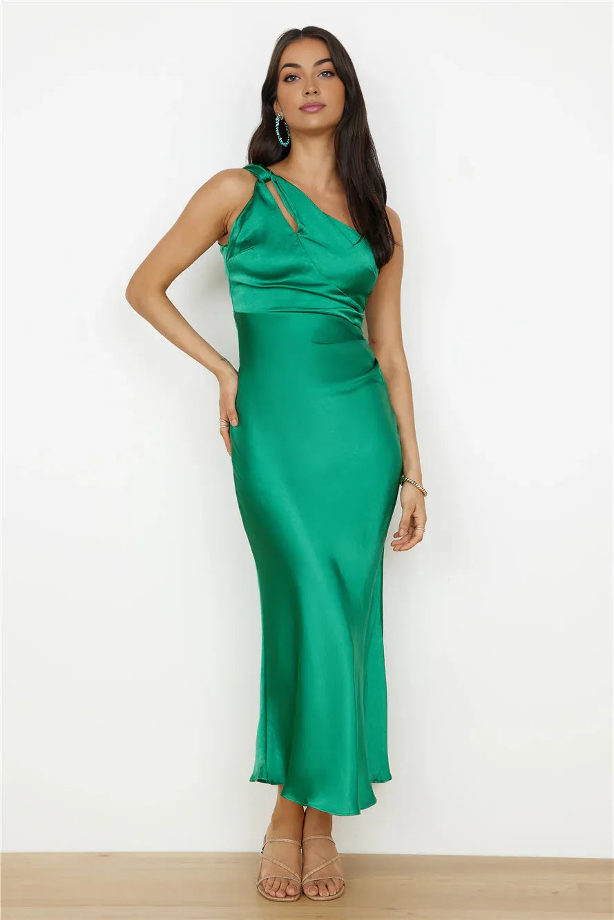 Simple Sheath/Column One Shoulder Sleeveless Backless Ankle-Length Prom Dress