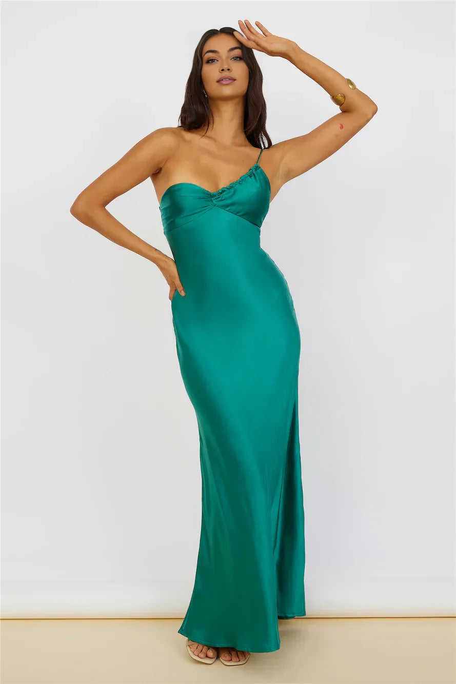 Simple Sheath/Column One Shoulder Sleeveless Backless Floor-Length Prom Dress