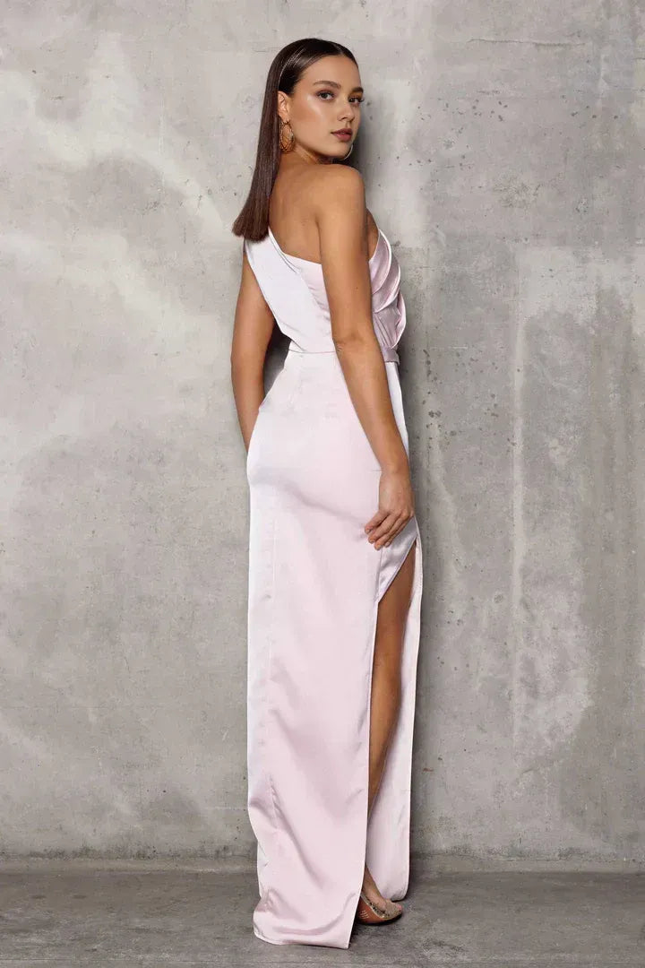 Chic Sheath/Column One Shoulder Sleeveless Satin Floor-Length Prom Dress