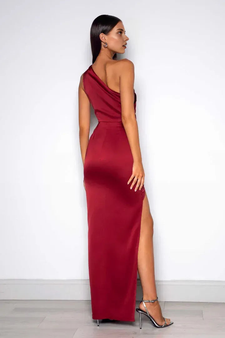 Simple Sheath/Column One Shoulder Sleeveless Satin Floor-Length Prom Dress