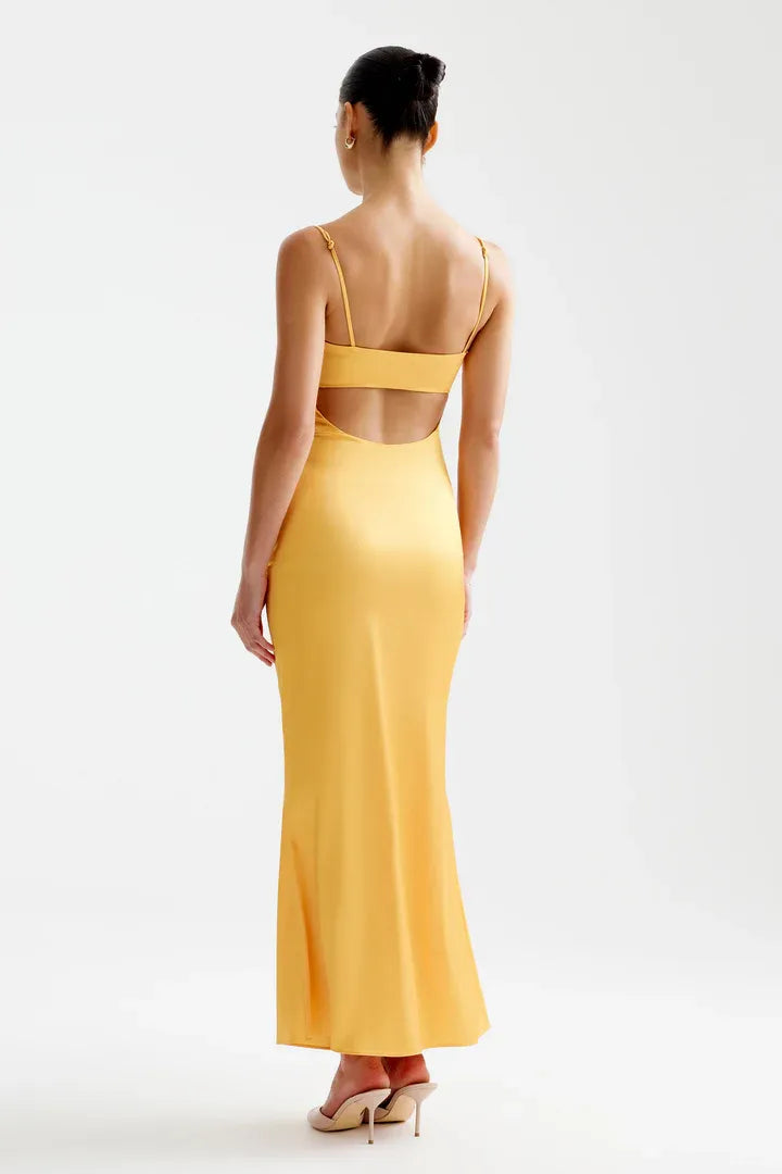 Simple Sheath/Column Spaghetti Straps Sleeveless Backless Ankle-Length Evening Dress