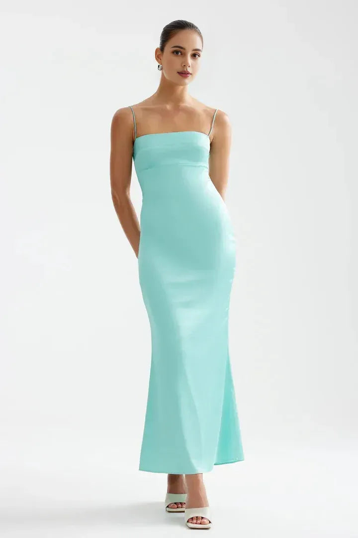 Simple Sheath/Column Spaghetti Straps Sleeveless Backless Ankle-Length Evening Dress