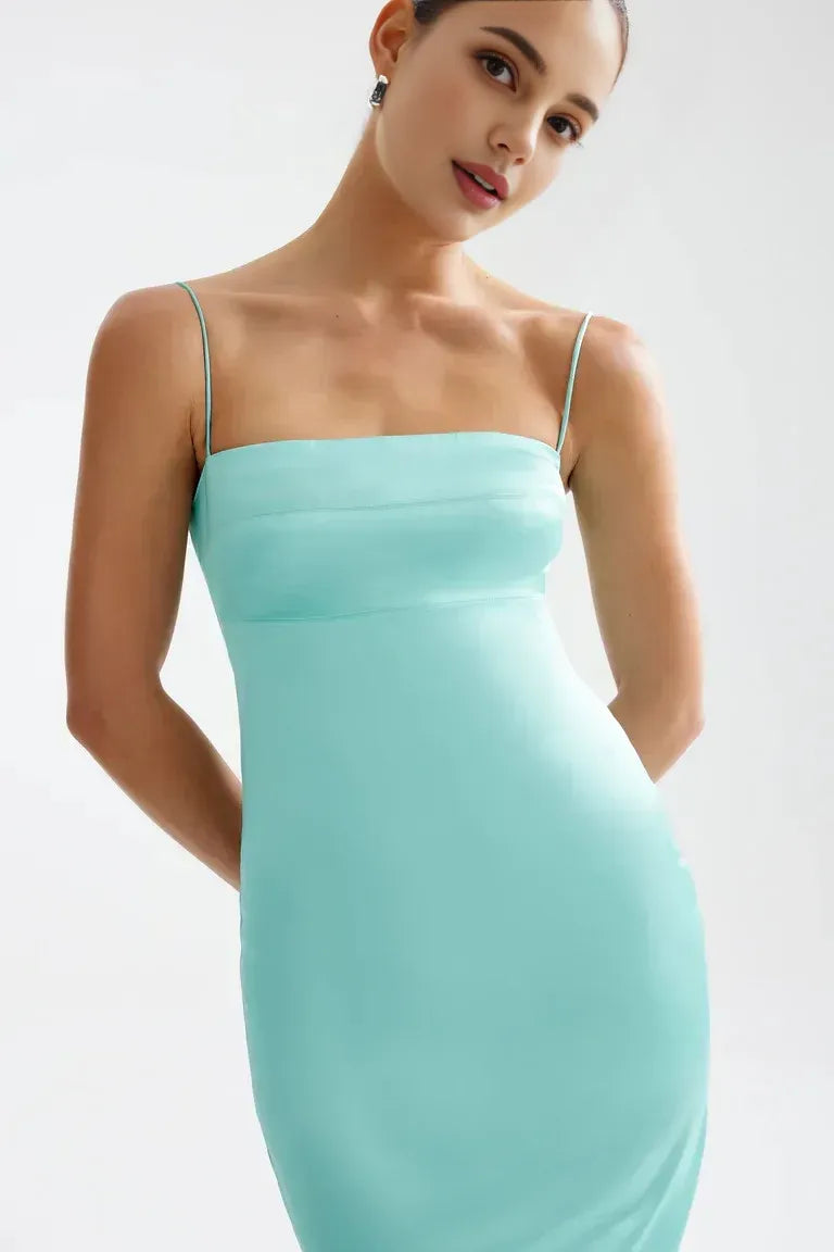 Simple Sheath/Column Spaghetti Straps Sleeveless Backless Ankle-Length Evening Dress