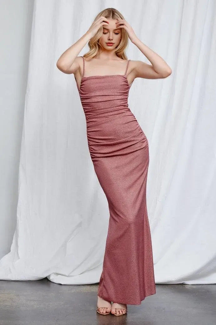 Simple Sheath/Column Spaghetti Straps Sleeveless Backless Floor-Length Prom Dress