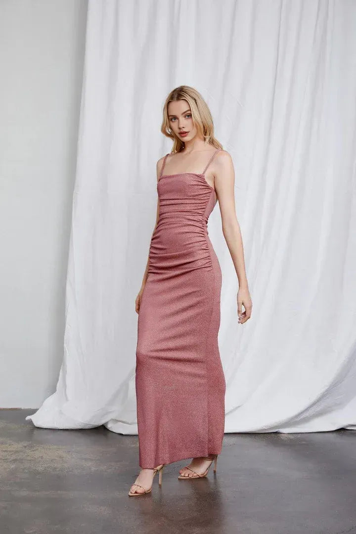 Simple Sheath/Column Spaghetti Straps Sleeveless Backless Floor-Length Prom Dress