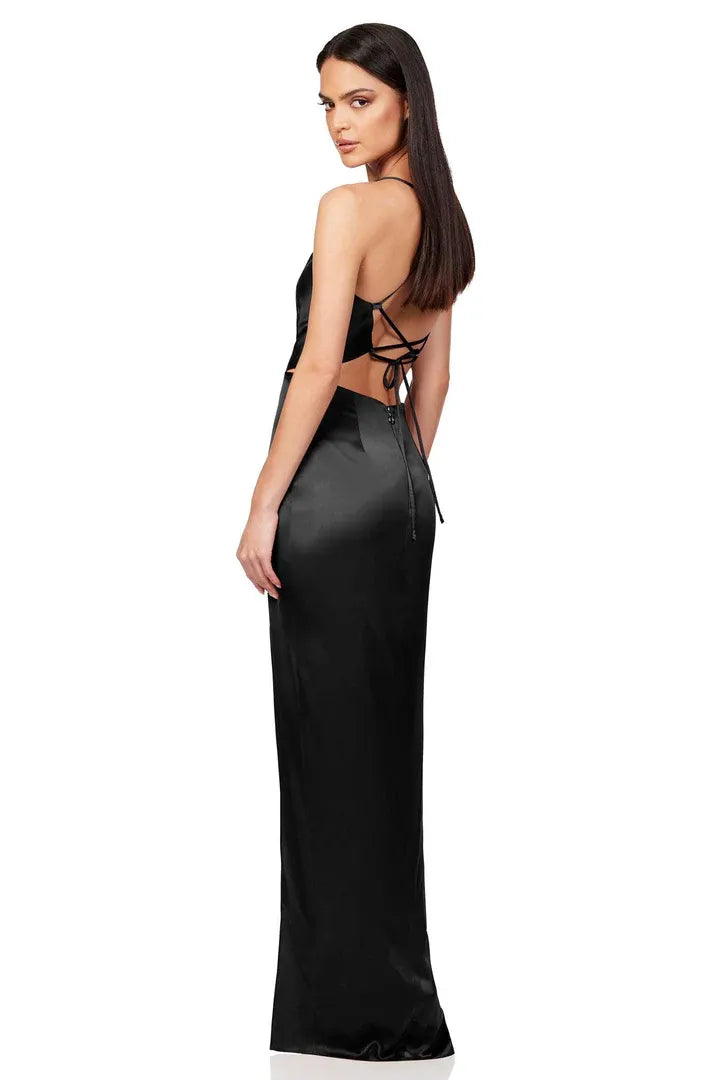 Simple Sheath/Column Square Neck Sleeveless Satin Floor-Length Prom Dress