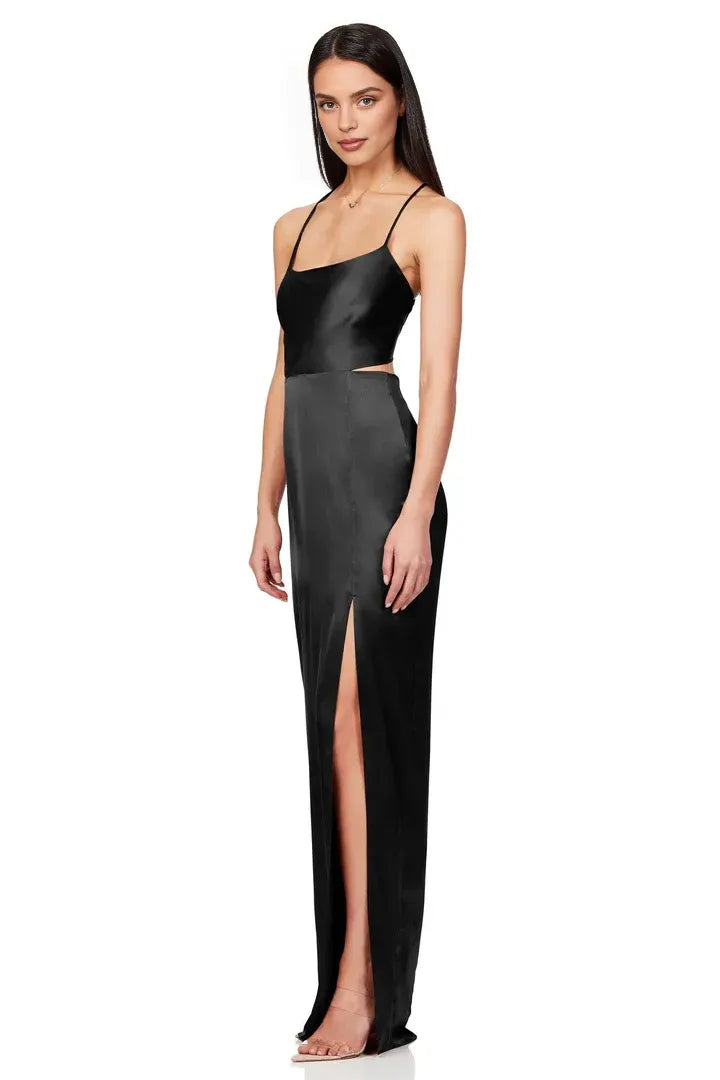Simple Sheath/Column Square Neck Sleeveless Satin Floor-Length Prom Dress