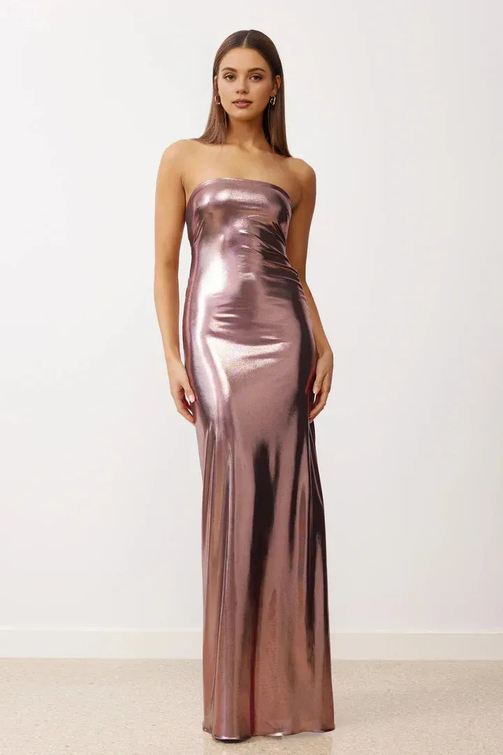 Simple Sheath/Column Strapless Sleeveless Backless Floor-Length Prom Dress