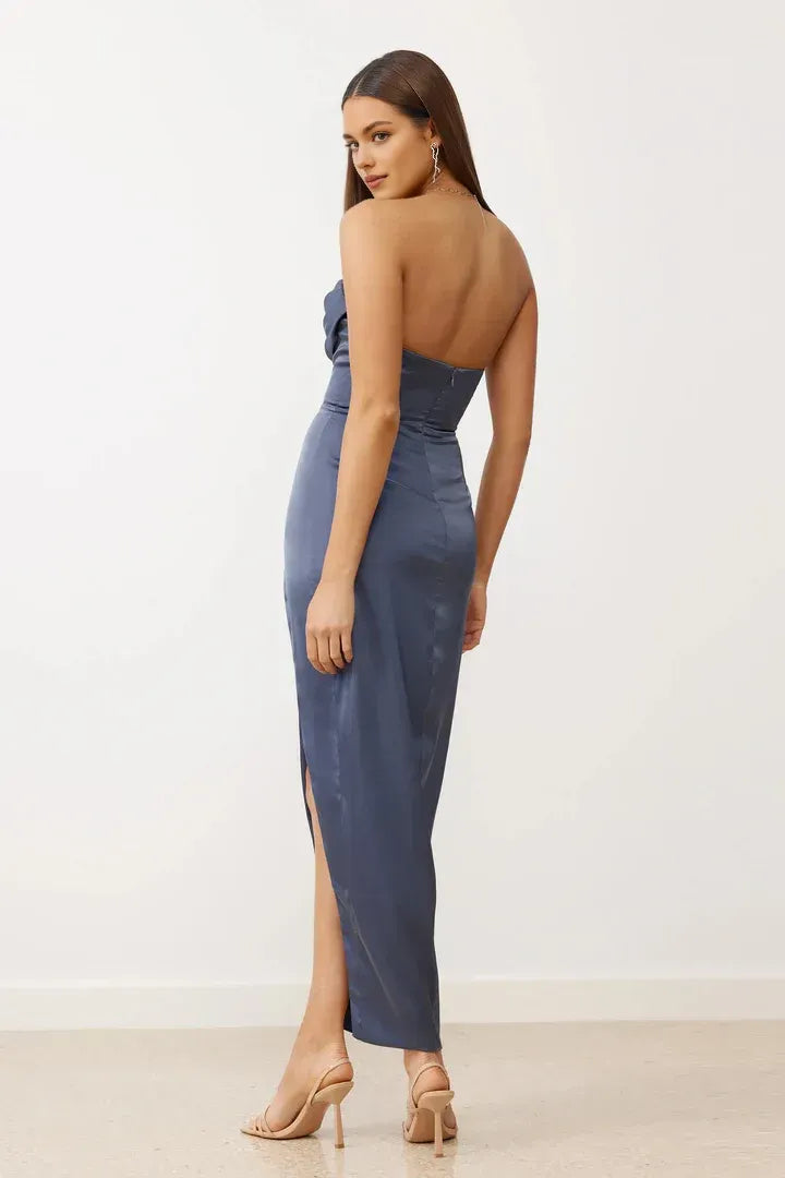 Simple Sheath/Column Strapless Sleeveless Satin Ankle-Length Prom Dress