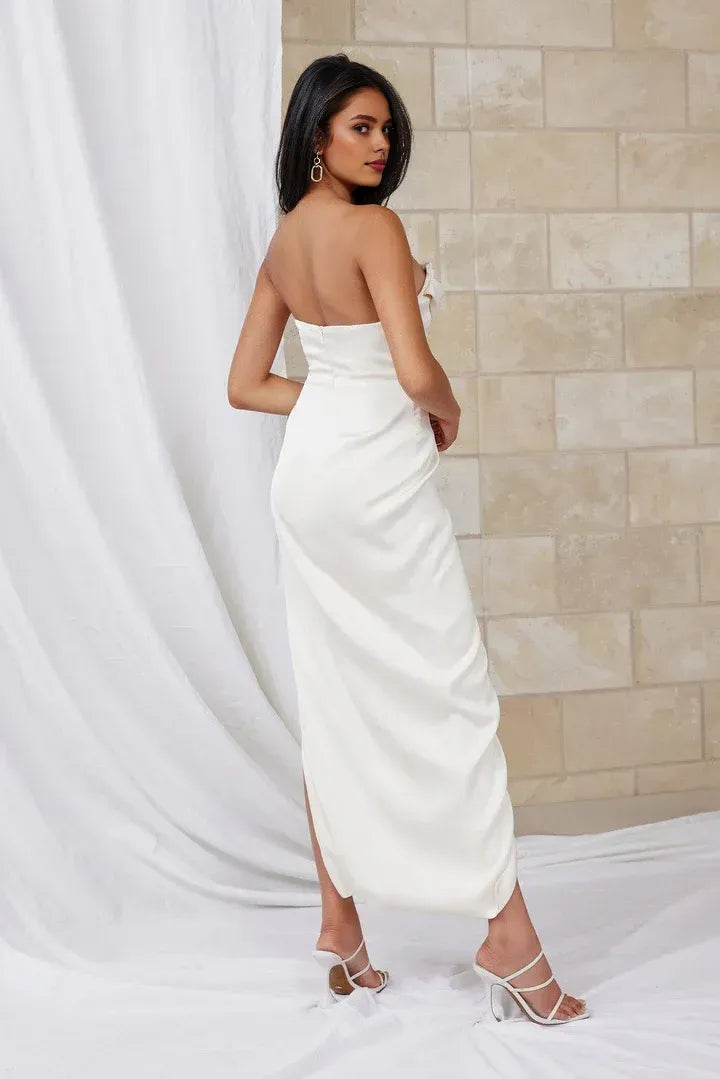 Simple Sheath/Column Strapless Sleeveless Satin Ankle-Length Prom Dress
