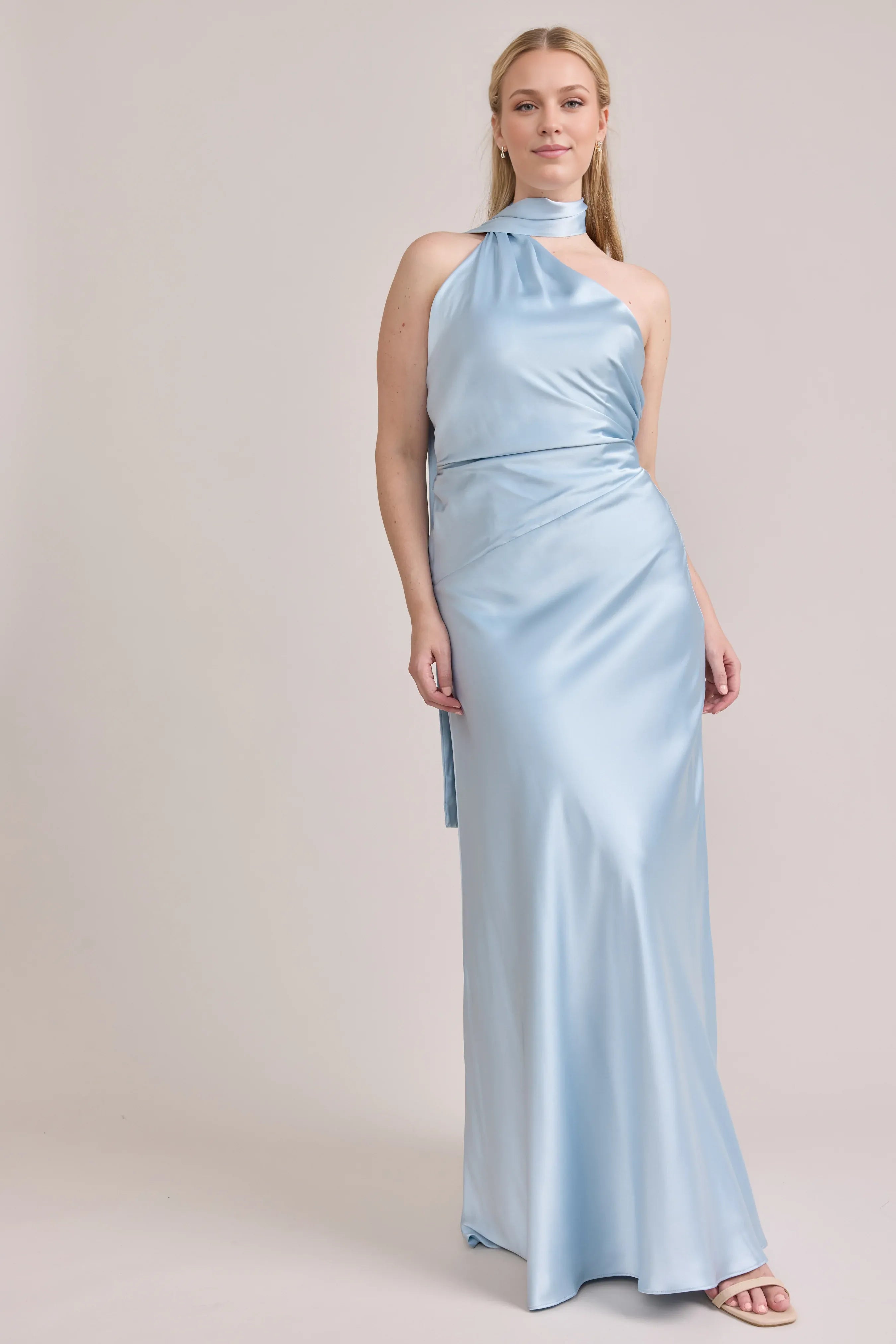 Simple Sheath High Neck Sleeveless Satin Floor-Length Prom Dress
