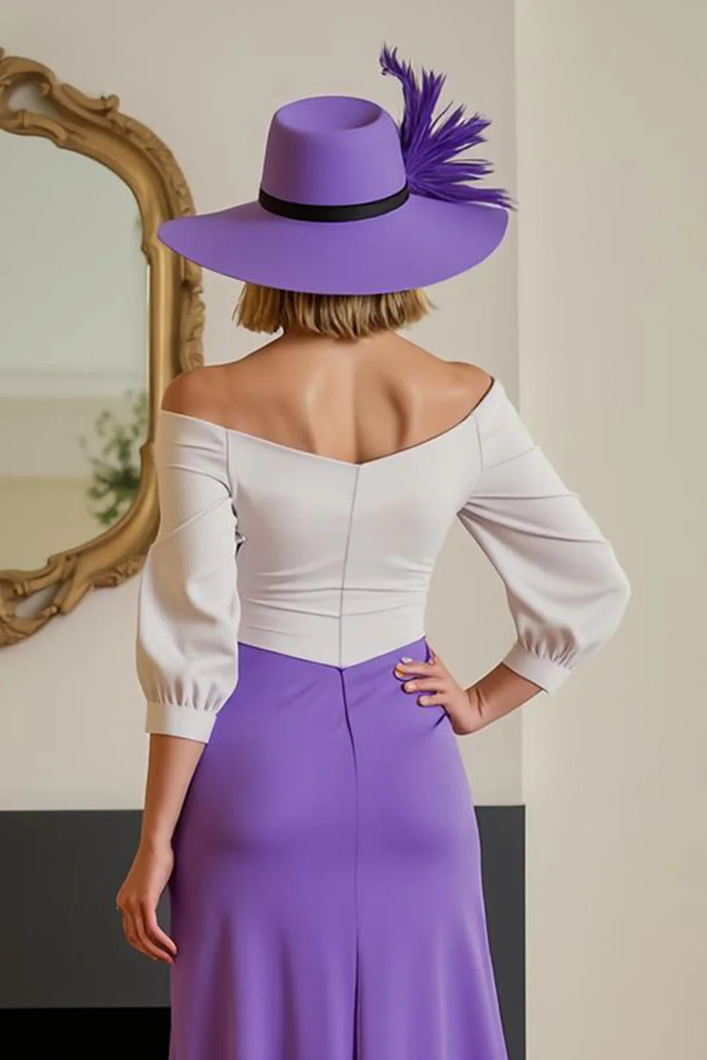 Simple Sheath Off The Shoulder Long Sleeve V Back Asymmetrical-Length Mother of the Bride Dress