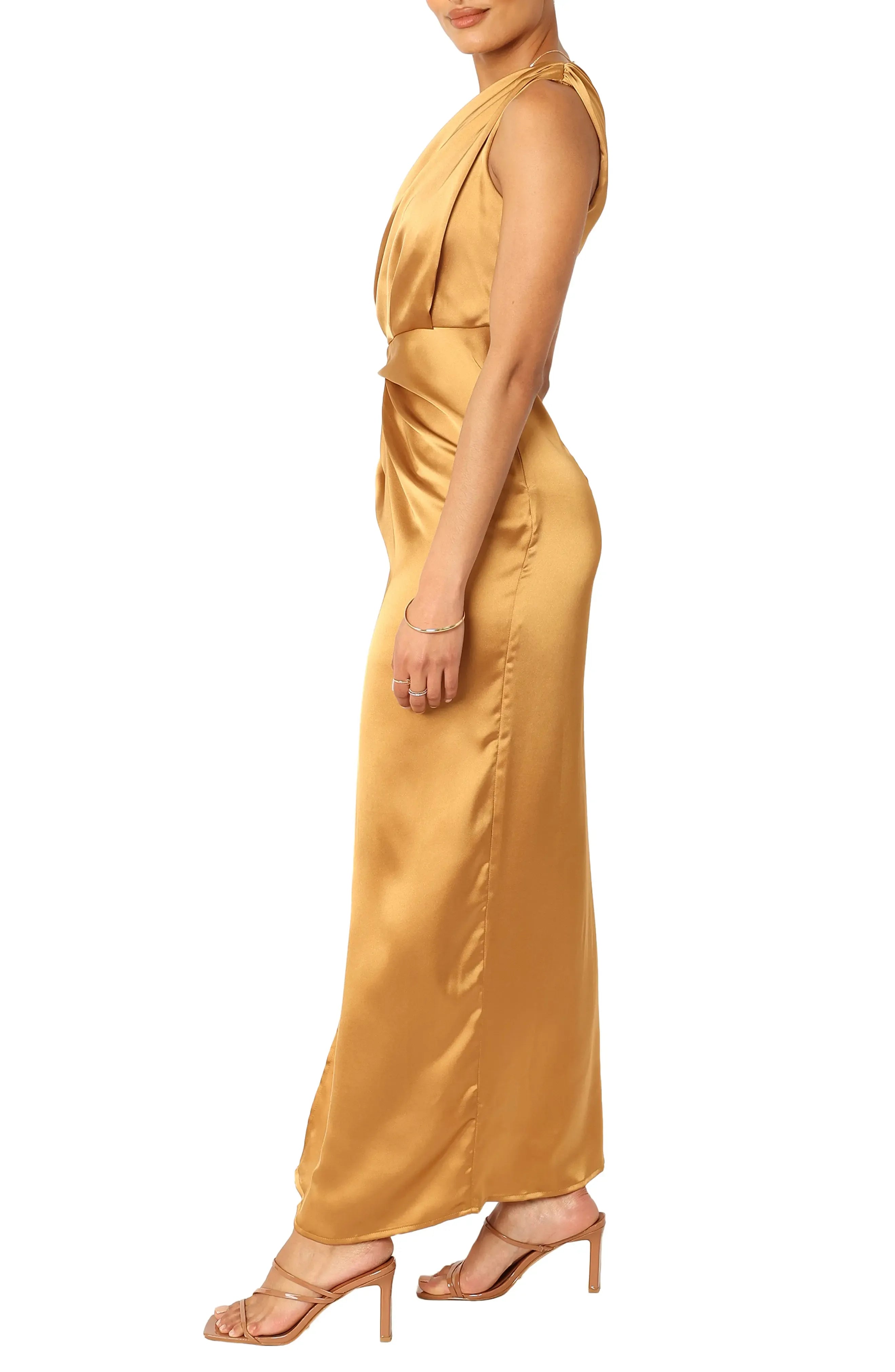 Unique Sheath One-Shoulder Sleeveless Satin Ankle-Length Prom Dress