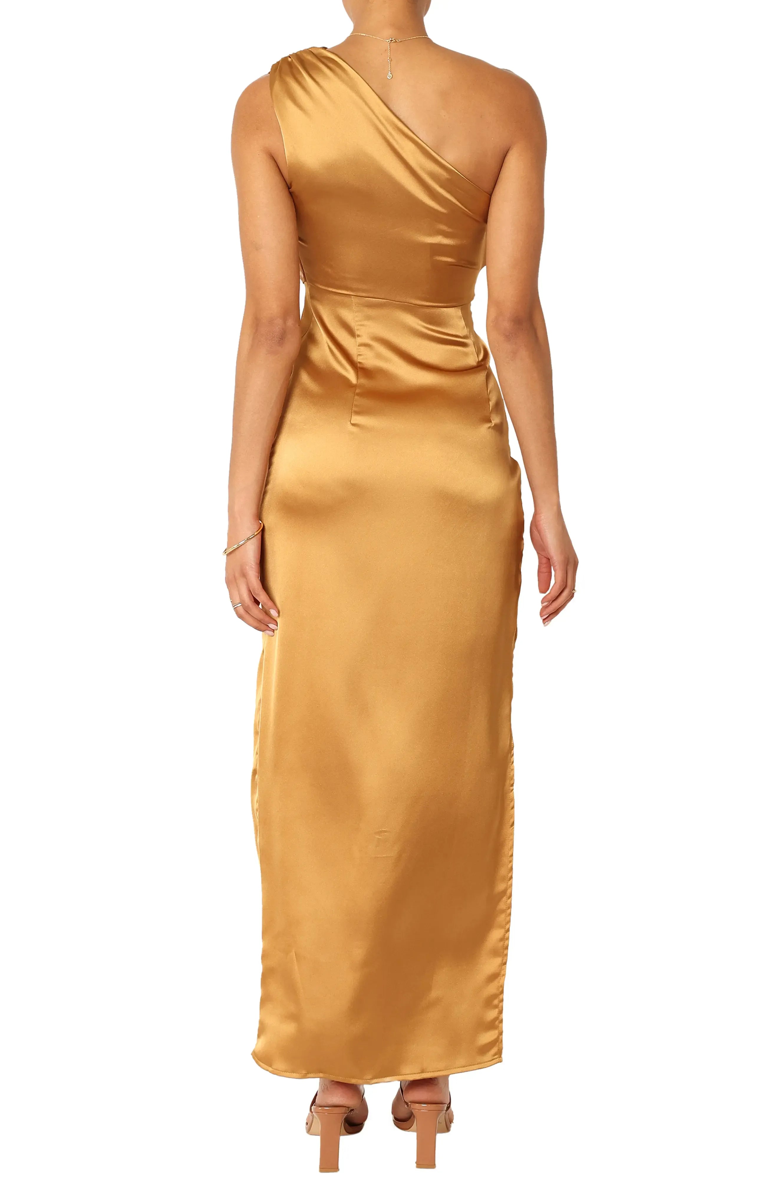 Unique Sheath One-Shoulder Sleeveless Satin Ankle-Length Prom Dress
