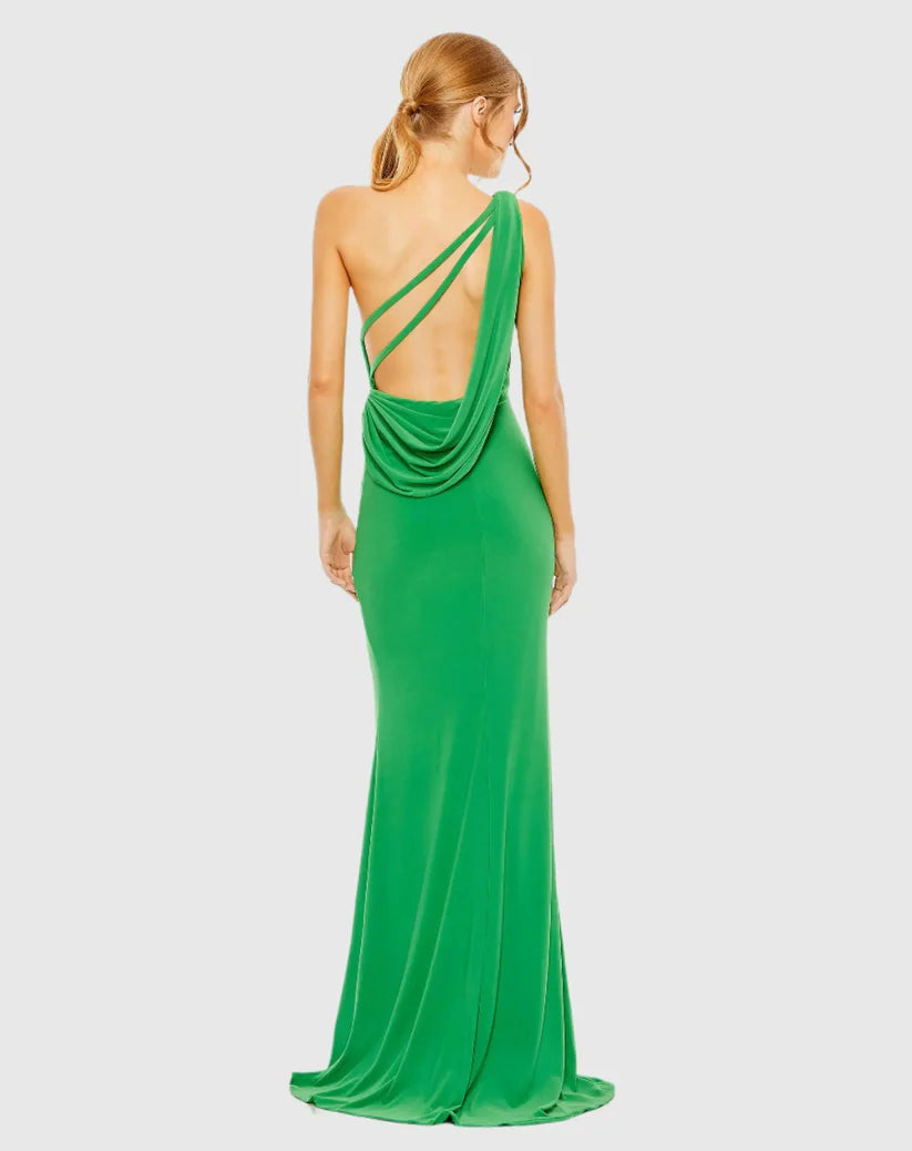 Fashion Sheath One Shoulder Sleeveless Draped Back Floor-Length Prom Dress
