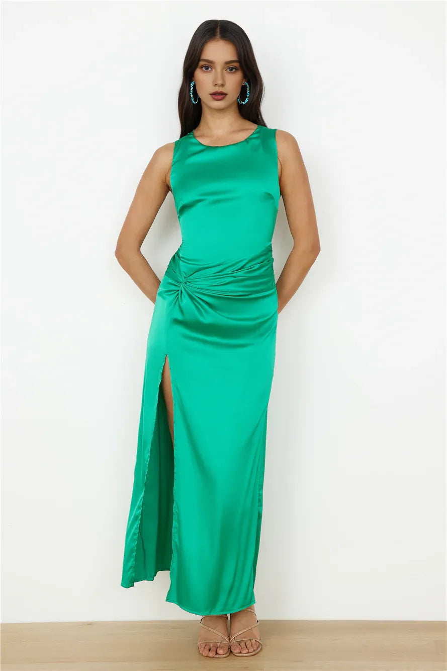 Simple Sheath Scoop-Neck Sleeveless Crisscross Back Ankle-Length Prom Dress