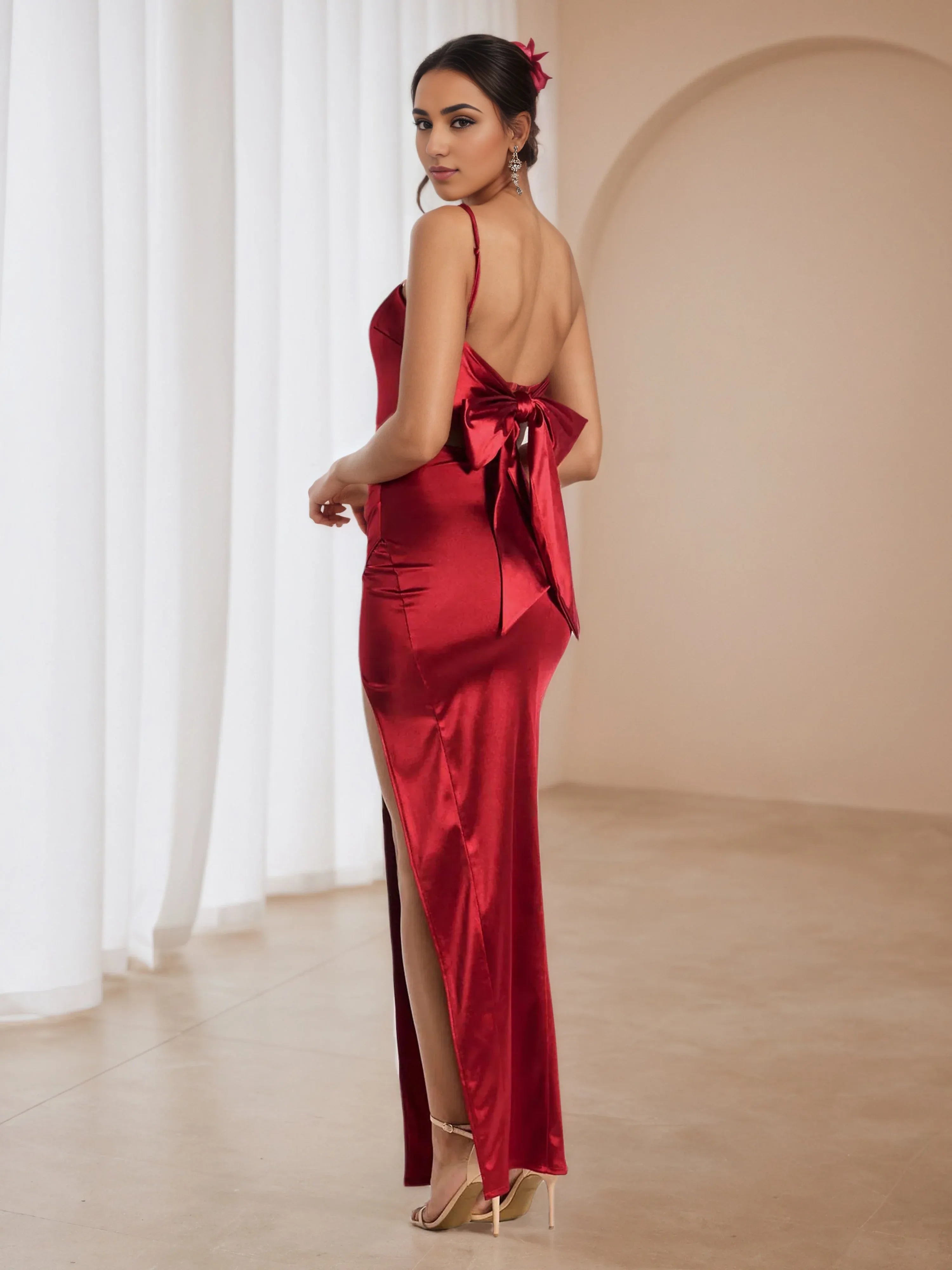 Simple Sheath Spaghetti Straps Sleeveless Backless Floor-Length Prom Dress