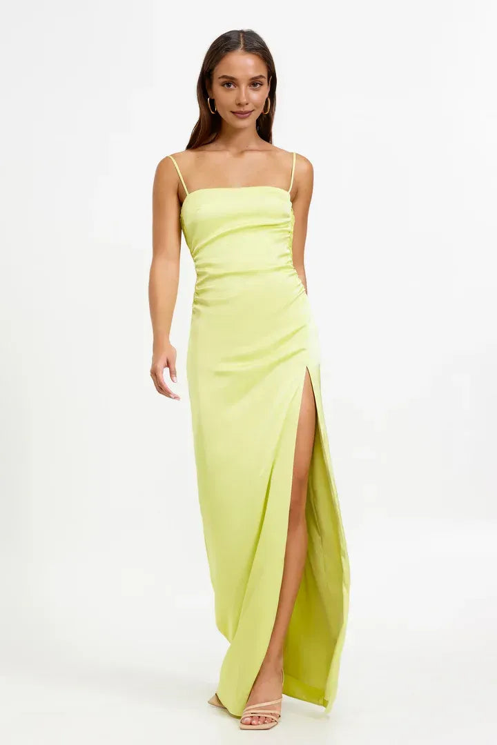 Simple Sheath Spaghetti Straps Sleeveless Satin Floor-Length Prom Dress