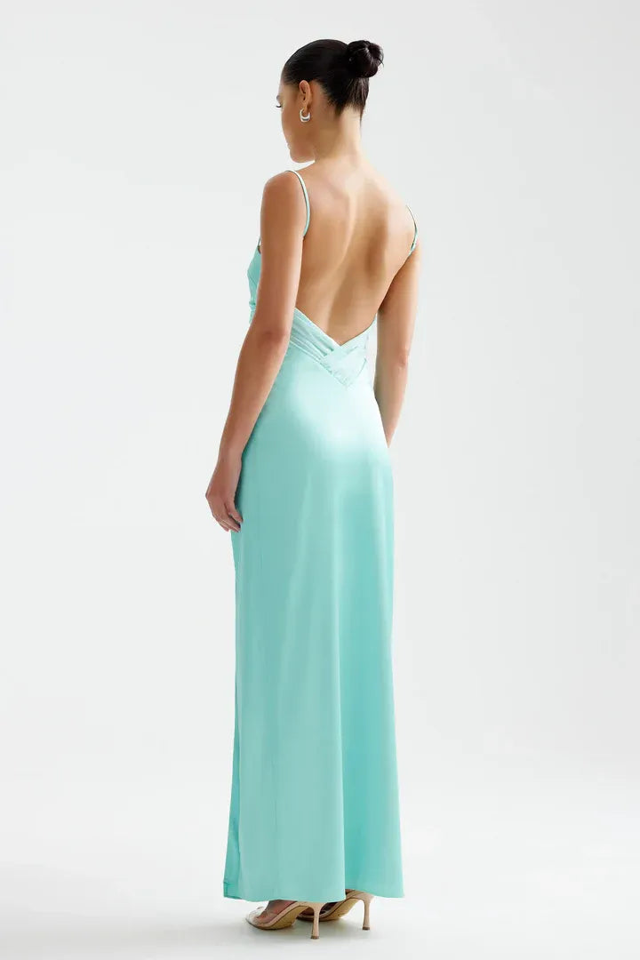 Simple Sheath Spaghetti Straps Sleeveless Satin Floor-Length Prom Dress