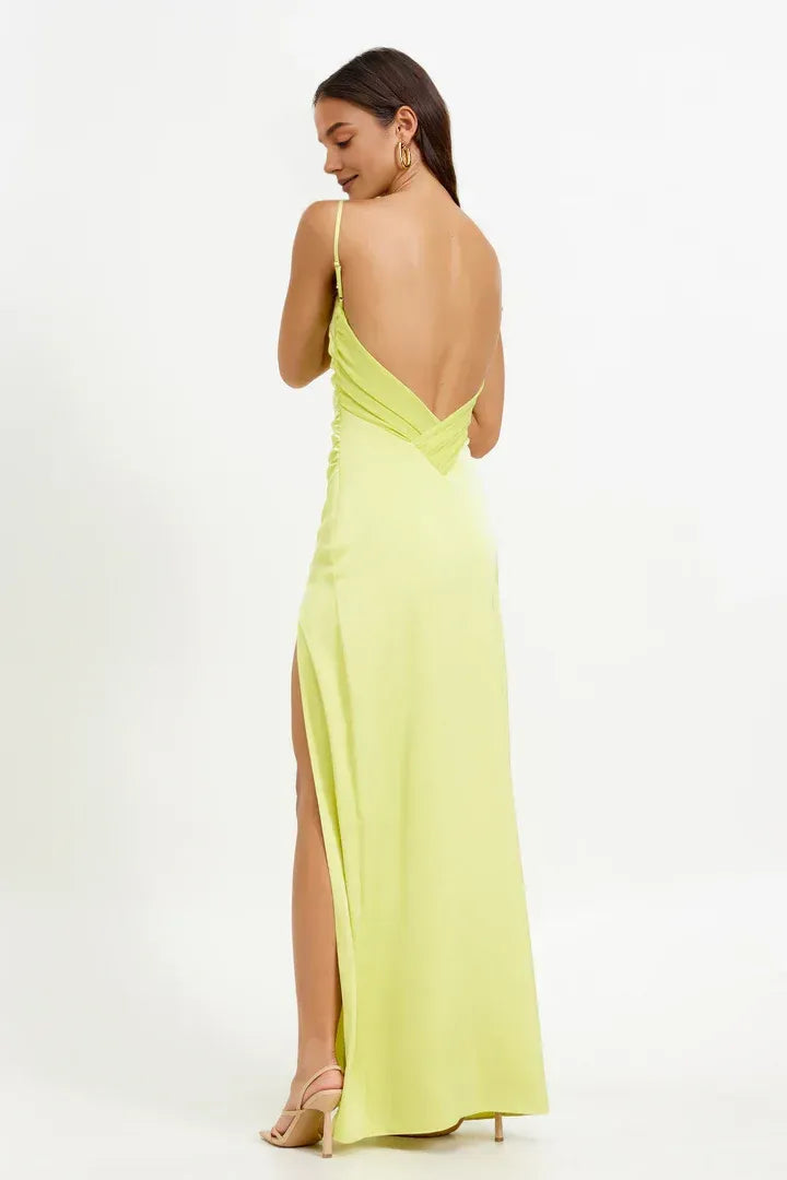 Simple Sheath Spaghetti Straps Sleeveless Satin Floor-Length Prom Dress