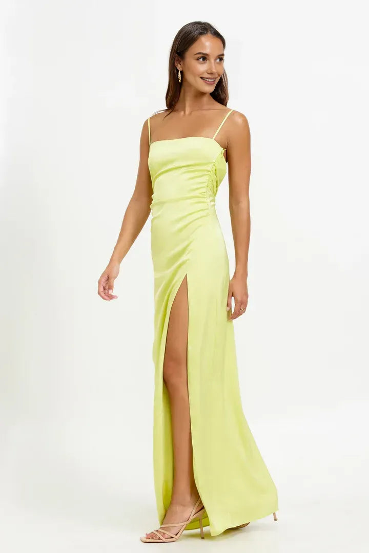 Simple Sheath Spaghetti Straps Sleeveless Satin Floor-Length Prom Dress